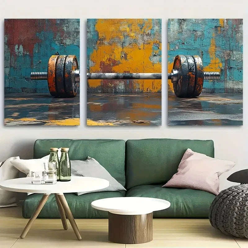 3pcs Vibrant Graffiti Barbell Metal Print Ready to Hang Art