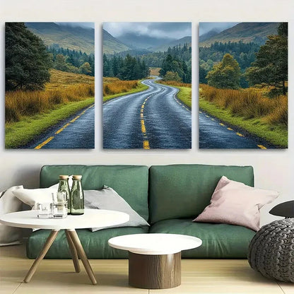 3pcs Scenic Valley Road, Dramatic Clouds Metal Print Ready to Hang Art
