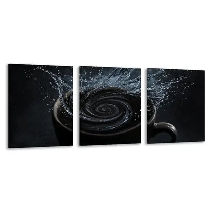3pcs A Black Coffee cup with Water Splashing  Wall Art Set Canvas Framed 60x90cm - High Quality Print 100% Australian Made Wall Canvas Ready to Hang