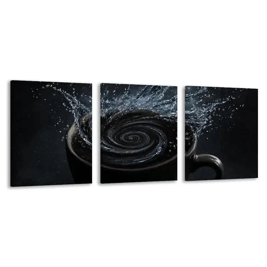 3pcs A Black Coffee cup with Water Splashing  Wall Art Set Canvas Framed 60x90cm - High Quality Print 100% Australian Made Wall Canvas Ready to Hang