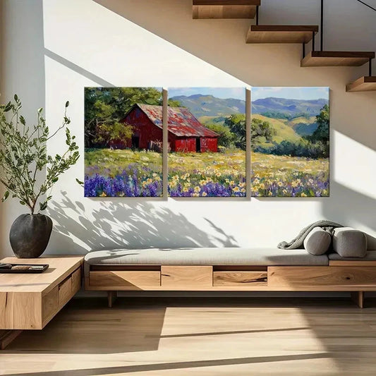 3pcs Mountain Landscape Vintage Farmhouse Metal Print Ready to Hang Art