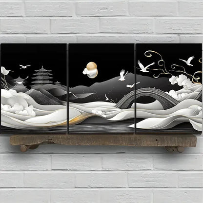 3pcs Black & White Beautiful Arch Bridge Metal Print Ready to Hang Art