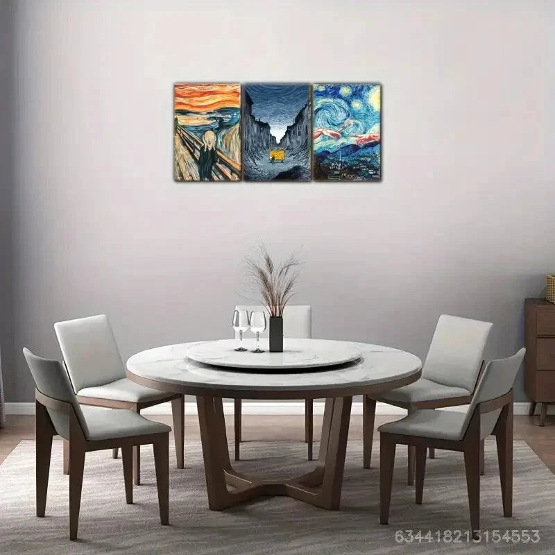 3pcs Scream Starry Night Famous Oil Paintings Metal Print Ready to Hang Art