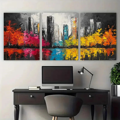 3pcs Black Painting City Colorful Landscape Wall Art Set Canvas Framed 50x70cm - High Quality Print 100% Australian Made Wall Canvas Ready to Hang