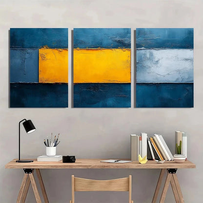 3pcs Abstract Modern Shape Pattern White Blue Metal Print Ready to Hang Art