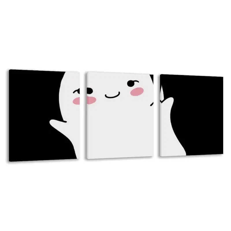 3pcs A Cute Little Ghost Says Boo Canvas Wall Art Set Canvas Framed 60x90cm - High Quality Print 100% Australian Made Wall Canvas Ready to Hang
