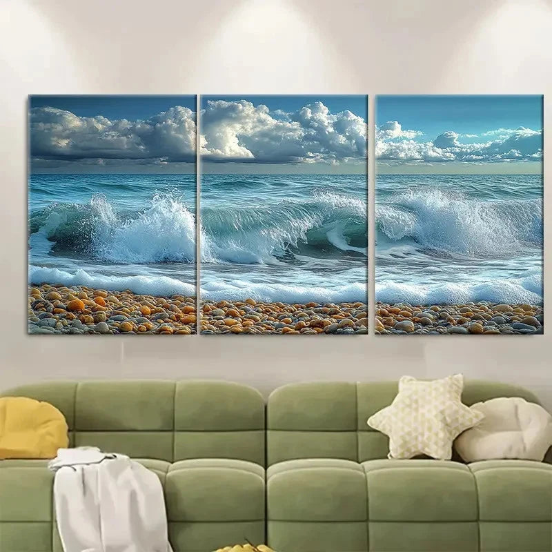 3pcs Seascape Photography Coastal Waves GI Wall Art Set Canvas Framed 40x60cm - High Quality Print 100% Australian Made Wall Canvas Ready to Hang