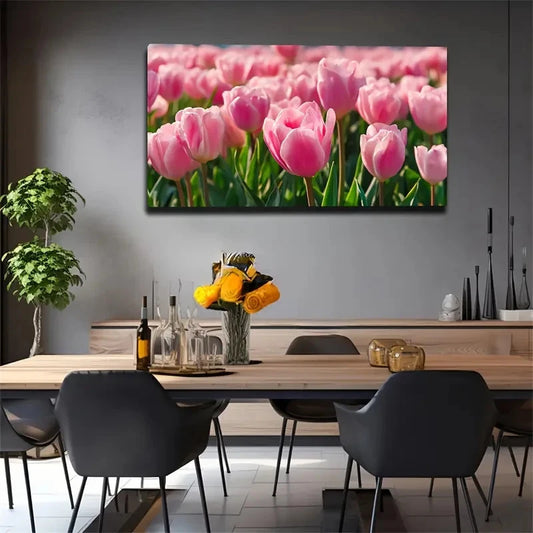 Modern Minimalist Pink Tulip Wall Art Canvas Office Home Room Framed 120x60cm