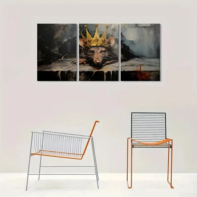 3pcs Golden Crowned Rat Animal Painting Metal Print Ready to Hang Art