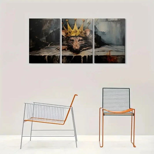 3pcs Golden Crowned Rat Animal Painting Metal Print Ready to Hang Art