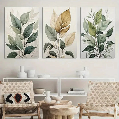 3pcs Abstract Watercolor Leaf Prints in Green Metal Print Ready to Hang Art