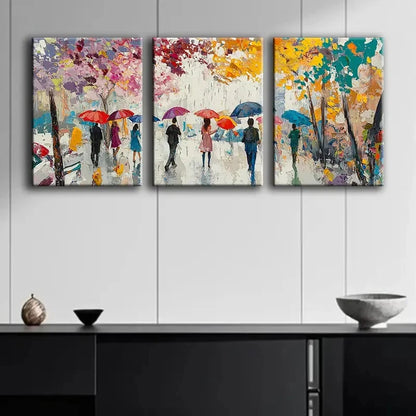 3pcs Colorful Rainy Street Scenes Paintings Metal Print Ready to Hang Art