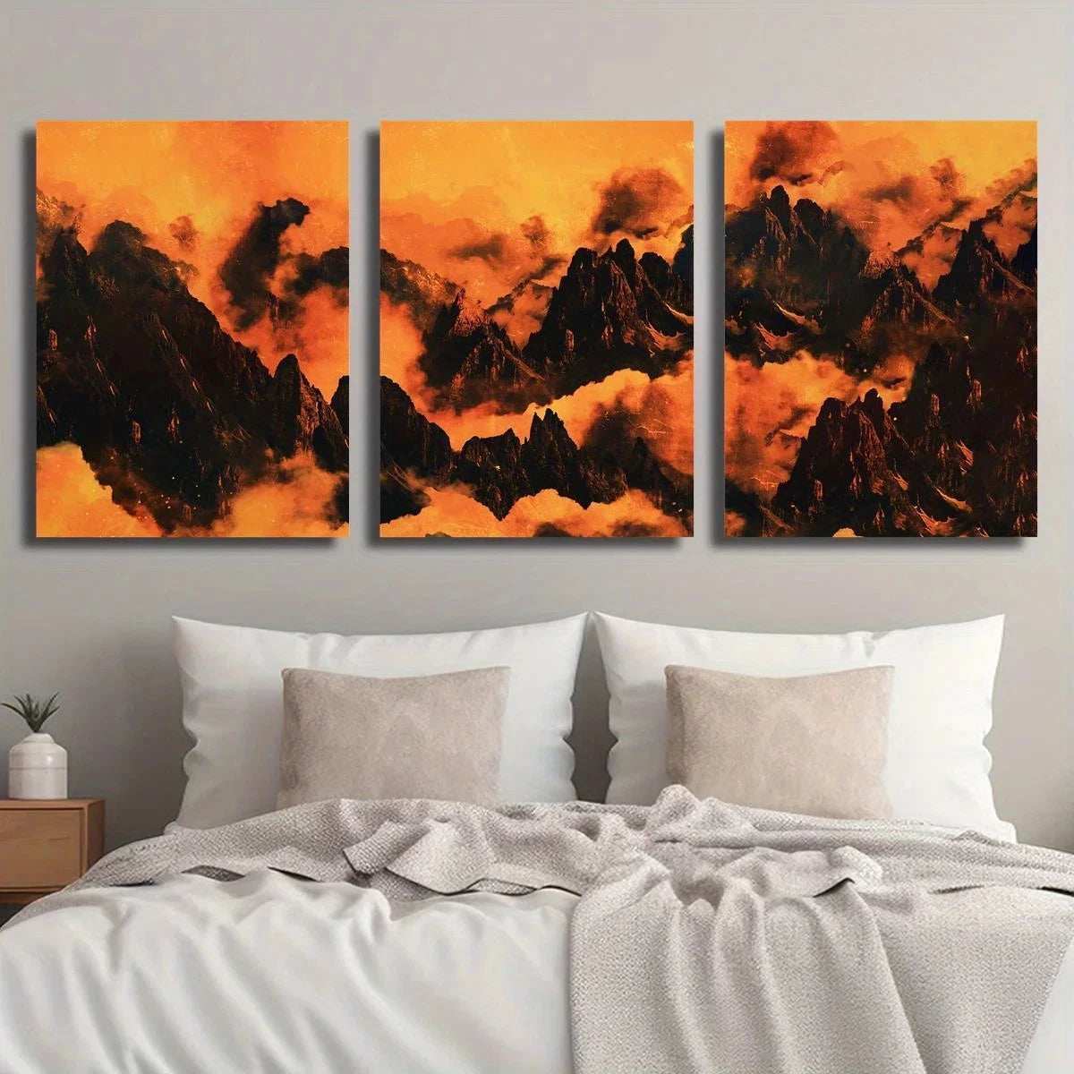 3pcs Mountainside Sky Filled with Ash And Smoke Metal Print Ready to Hang Art