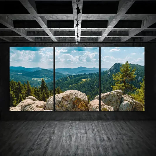 3pcs Forest Mountain View Triptych Metal Print Ready to Hang Art