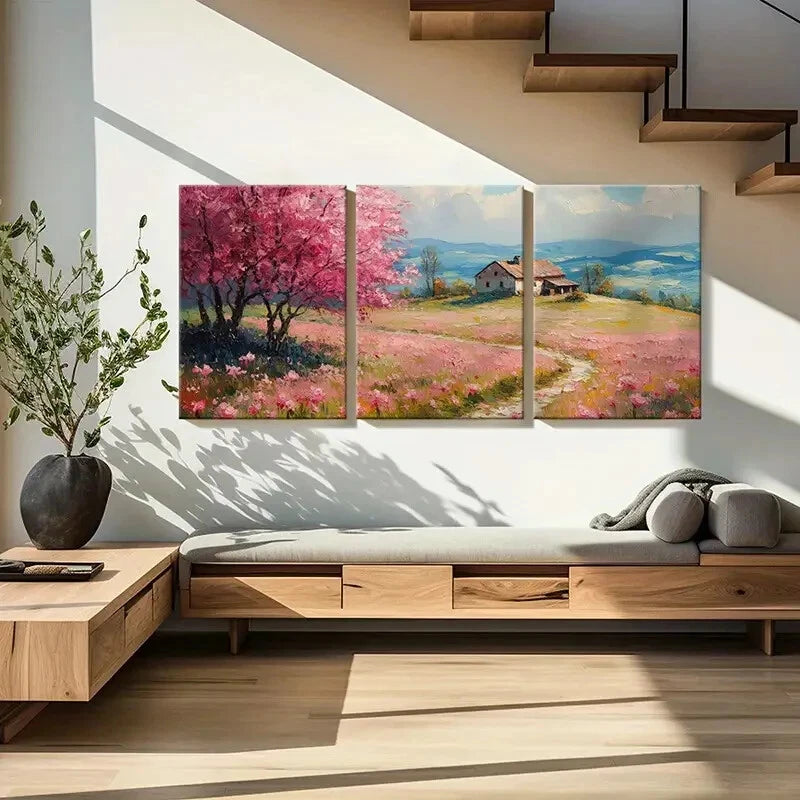 3pcs Spring Blossom Landscape Rustic Cottage Metal Print Ready to Hang Art