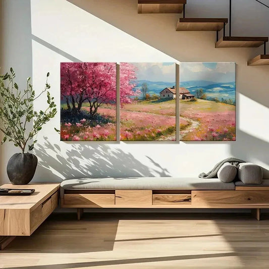 3pcs Spring Blossom Landscape Rustic Cottage Metal Print Ready to Hang Art
