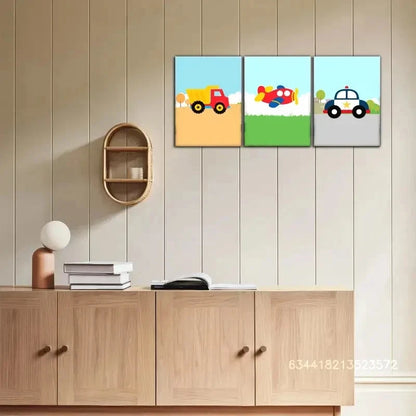 3pcs Transportation Airplane Police Car Dump Truck Metal Print Ready to Hang Art