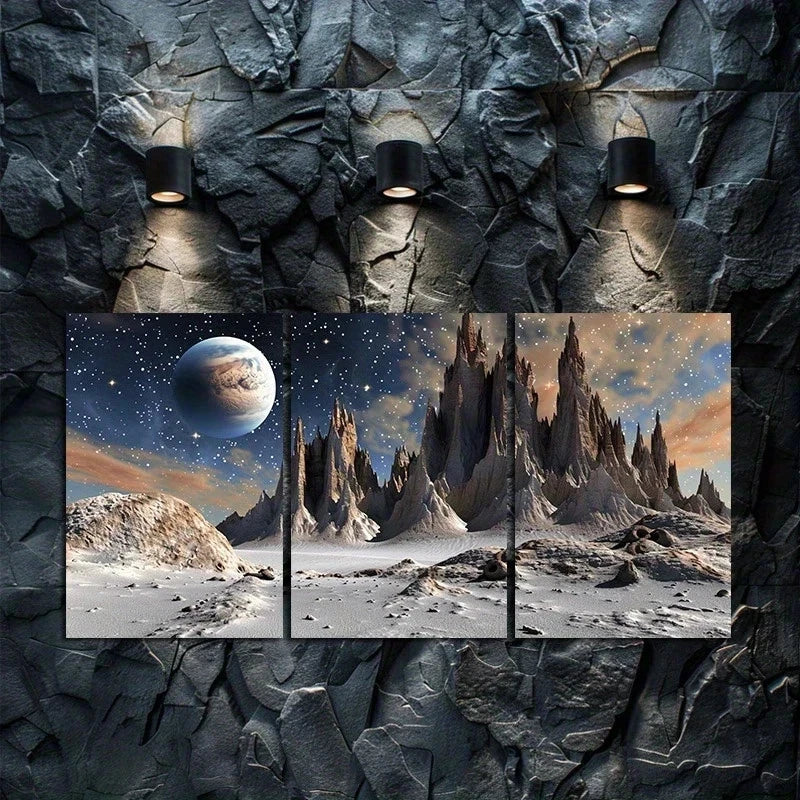 3pcs Planet Stars Space Illustration Metal Print Ready to Hang Art
