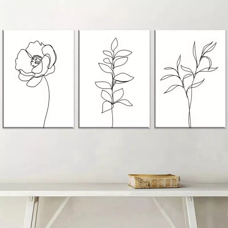3pcsModern Minimalist Botanical Black LineArt Set Canvas Framed 50x70cm -  High Quality Print 100% Australian Made Wall Canvas Ready to Hang