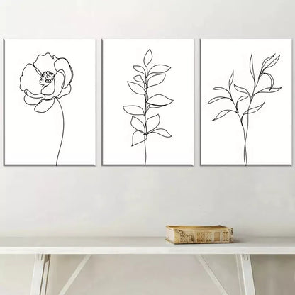 3pcsModern Minimalist Botanical Black LineArt Set Canvas Framed 50x70cm -  High Quality Print 100% Australian Made Wall Canvas Ready to Hang
