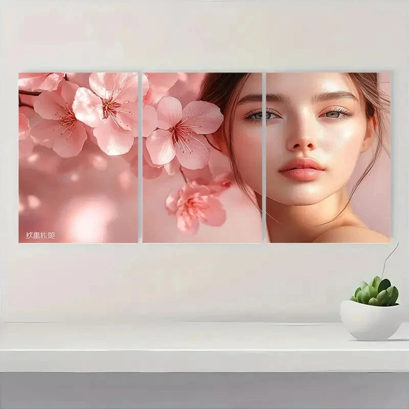 3pcs Elegant Floral Minimalist Boho Style Metal Print Ready to Hang Art