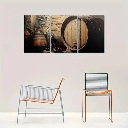 3pcs Vintage Wine Barrel Grapes and Wine Glass Metal Print Ready to Hang Art