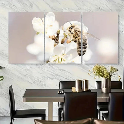 3pcs , Bee On A Flower Spring Macro Floral Metal Print Ready to Hang Art