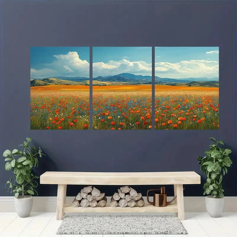 3pcs Vibrant California Blooming Landscape Metal Print Ready to Hang Art