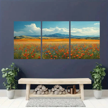 3pcs Vibrant California Blooming Landscape Metal Print Ready to Hang Art