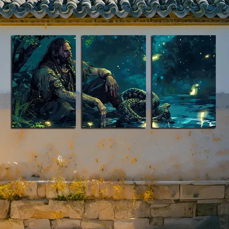 3pcs Modern Snakes and Humans Themed Illustration Metal Print Ready to Hang Art