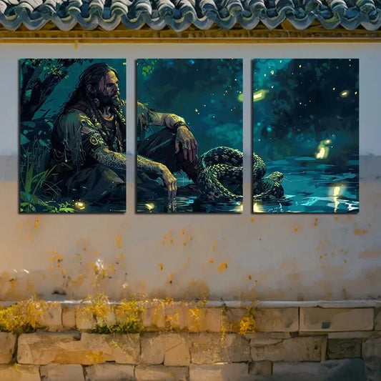 3pcs Modern Snakes and Humans Themed Illustration Metal Print Ready to Hang Art