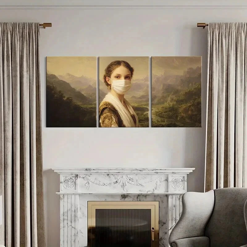 3pcs Artistic Woman Portrait Mountain Landscape Metal Print Ready to Hang Art