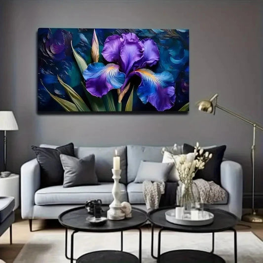 Vibrant Purple Iris Flower Wall Art Canvas Office Home Room Framed 120x60cm