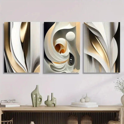 3pcs Golden White Abstract Texture Metal Print Ready to Hang Art