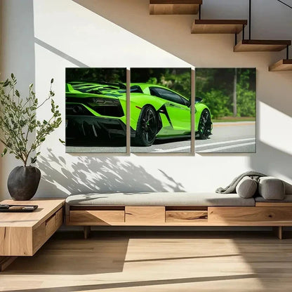 3pcs Green Sports Car & Super Car Themed Wall Art Set Canvas Framed 40x60cm - High Quality Print 100% Australian Made Wall Canvas Ready to Hang