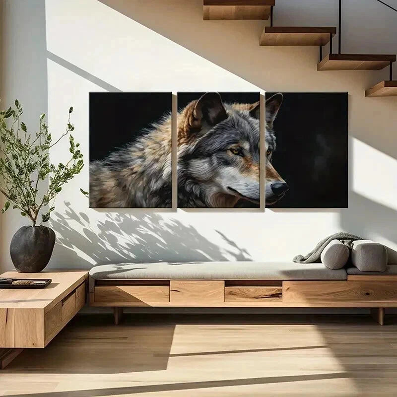 3pcs Expressive Wolf Themed Modern Wall Art Set Canvas Framed 40x60cm - High Quality Print 100% Australian Made Wall Canvas Ready to Hang
