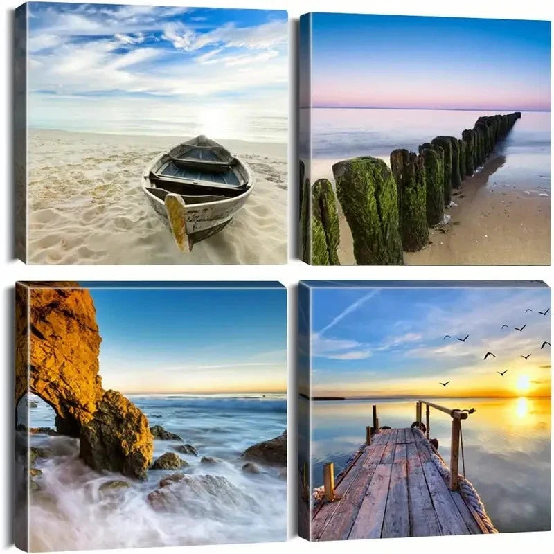 4pcs Picture Painting Wall Art Canvas Framed