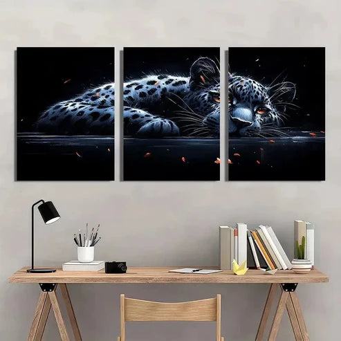 3pcs Black White Lying Leopard Animal Wall Art Set Canvas Unframed - High Quality Print 100% Australian Made Wall Canvas