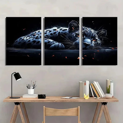 3pcs Black White Lying Leopard Animal Wall Art Set Canvas Unframed - High Quality Print 100% Australian Made Wall Canvas