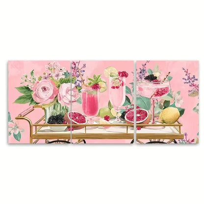 3pcs Keep Em Coming Cocktail Print Wall Art Set Canvas Framed 40x60cm - High Quality Print 100% Australian Made Wall Canvas Ready to Hang