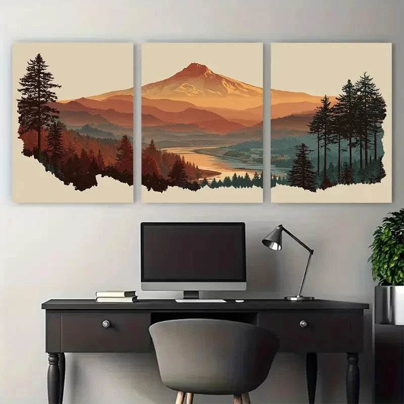 3pcs Oregon Landscapes Travel Illustration Wall Art Set Canvas Framed 50x70cm - High Quality Print 100% Australian Made Wall Canvas Ready to Hang