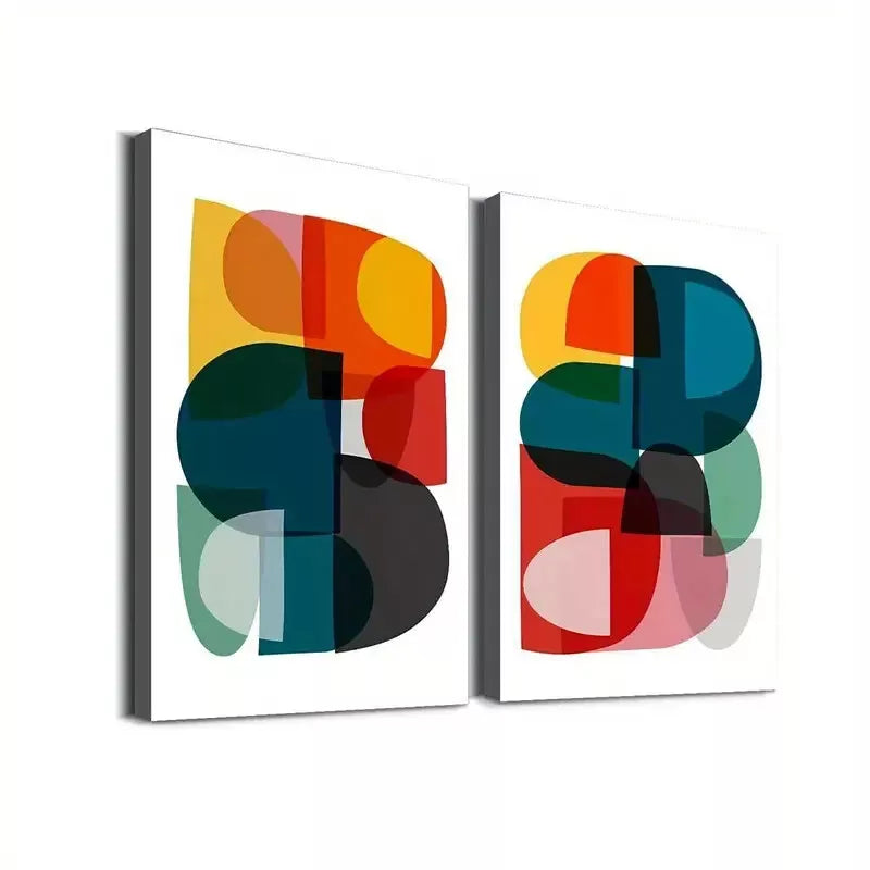 2 Piece Abstract Geometric Modern Art Framed 50x75cm - High Quality Print 100% Australian Made Wall Canvas Ready to Hang - Bella Home Decor