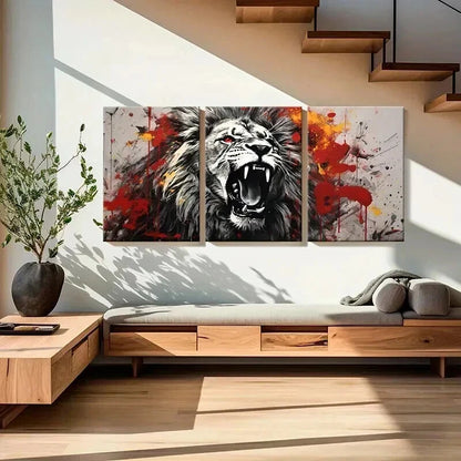 3pcs Abstract Animal Art Roaring Lion Watercolor Wall Art Set Canvas Framed 40x60cm - High Quality Print 100% Australian Made Wall Canvas Ready to Hang