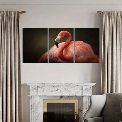 3pcs Artistic Flamingo Elegant Feather Texture Metal Print Ready to Hang Art