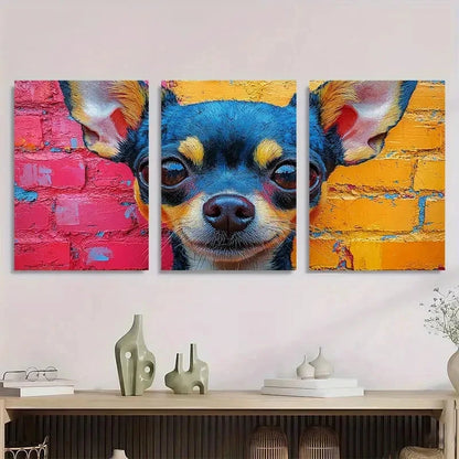 3pcs Vibrant Chihuahua Abstract Colorful Dog Metal Print Ready to Hang Art