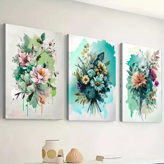 3pcs watercolor wild flowers, fashionable floral Wall Art Set Canvas Framed 40x60cm - High Quality Print 100% Australian Made Wall Canvas Ready to Hang