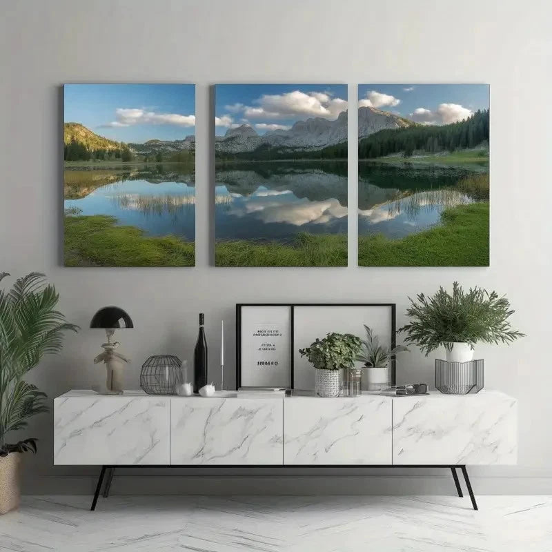 3pcs Mountain & Pine Tree Reflection Metal Print Ready to Hang Art