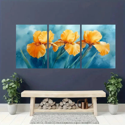 3pcs is Painting Yellow Irises Watercolor Metal Print Ready to Hang Art