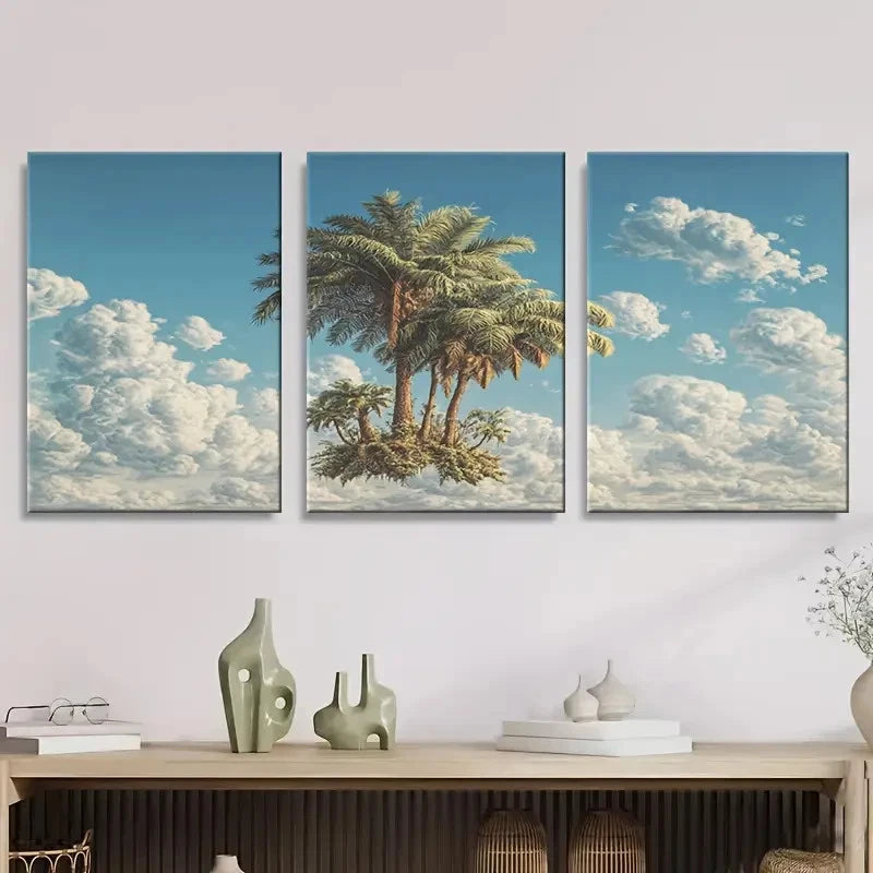 3pcs the palm tree Wall Art Set Canvas Framed 50x70cm - High Quality Print 100% Australian Made Wall Canvas Ready to Hang