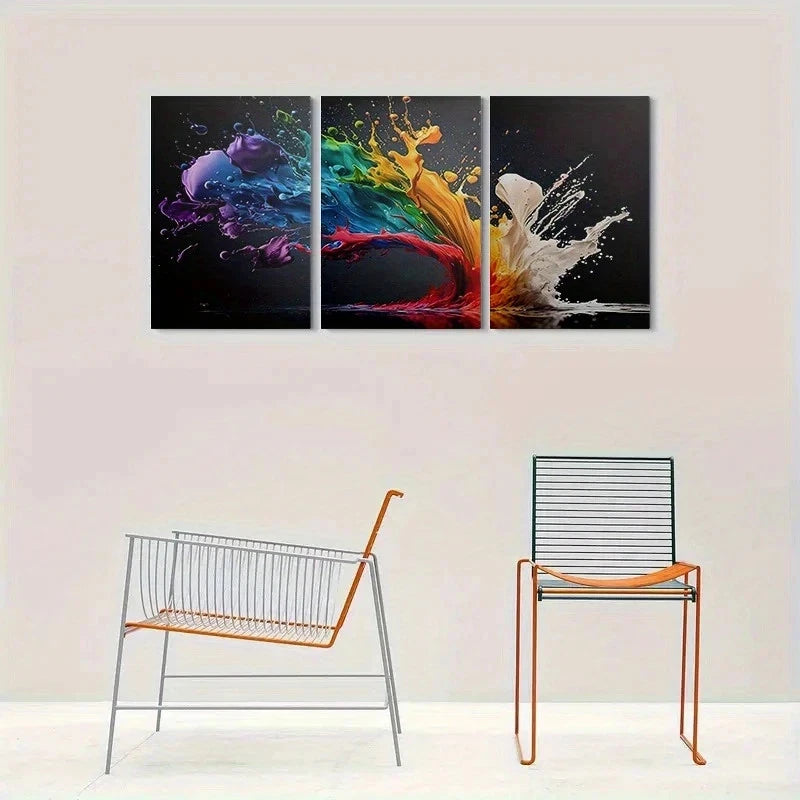 3pcs Abstract Colorful Paint Splash Metal Print Ready to Hang Art